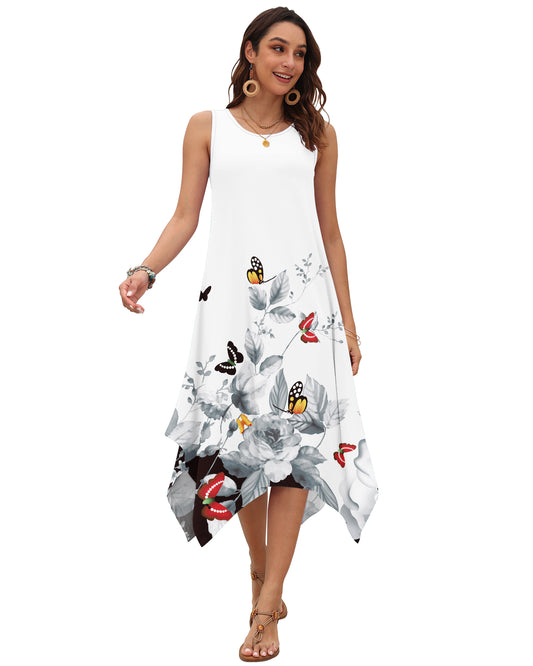 AUSELILY Women's Casual Sleeveless Sundress Asymmetrical Hem Midi Tank Beach Dress