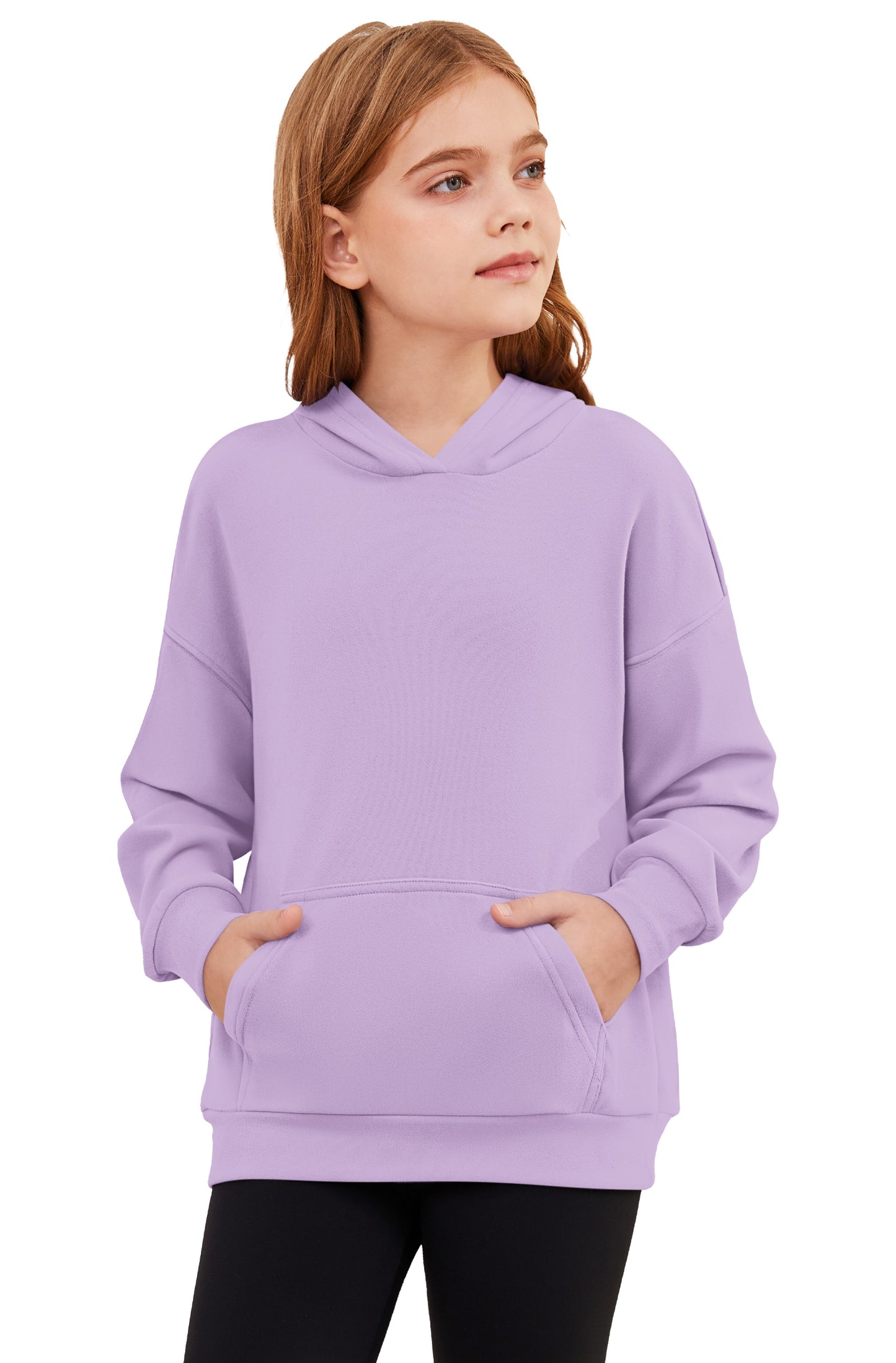 AUSELILY girls light purple fleece pullover hoodie with kangaroo pocket