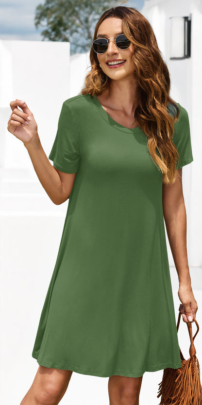 AUSELILY Women's Casual Plain Simple T-Shirt Dress