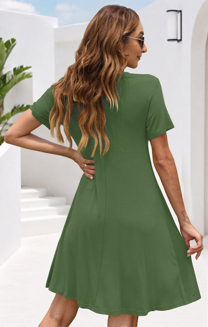 AUSELILY Women's Casual Plain Simple T-Shirt Dress