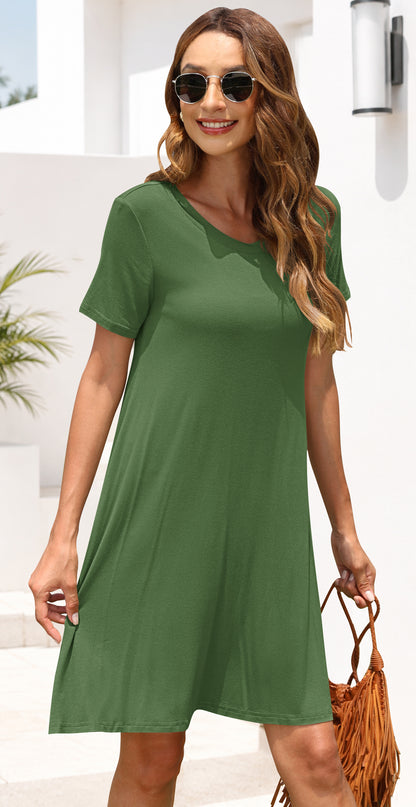 AUSELILY Women's Casual Plain Simple T-Shirt Dress