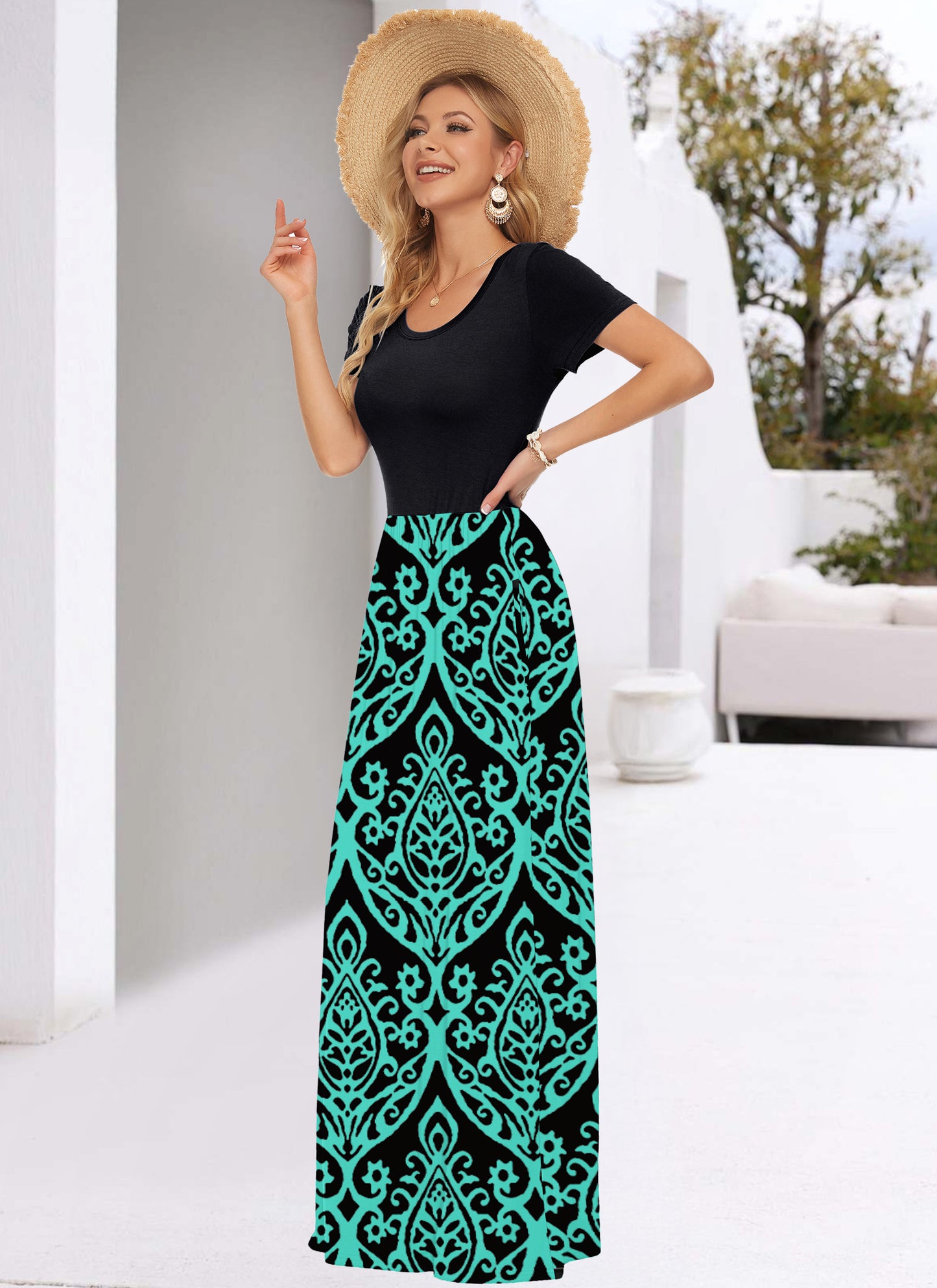 AUSELILY Women's Classic Short Sleeve Loose Plain Casual Long Maxi Dresses