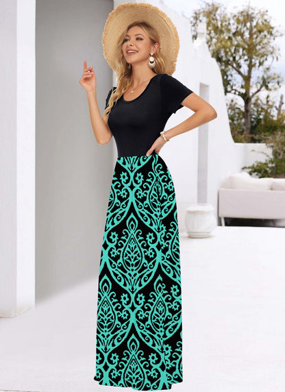 AUSELILY Women's Classic Short Sleeve Loose Plain Casual Long Maxi Dresses