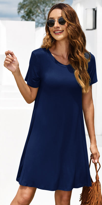 AUSELILY Women's Casual Plain Simple T-Shirt Dress