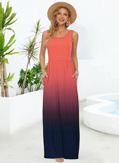AUSELILY Women's Classic Sleeveless Loose Plain Casual Long Maxi Dresses