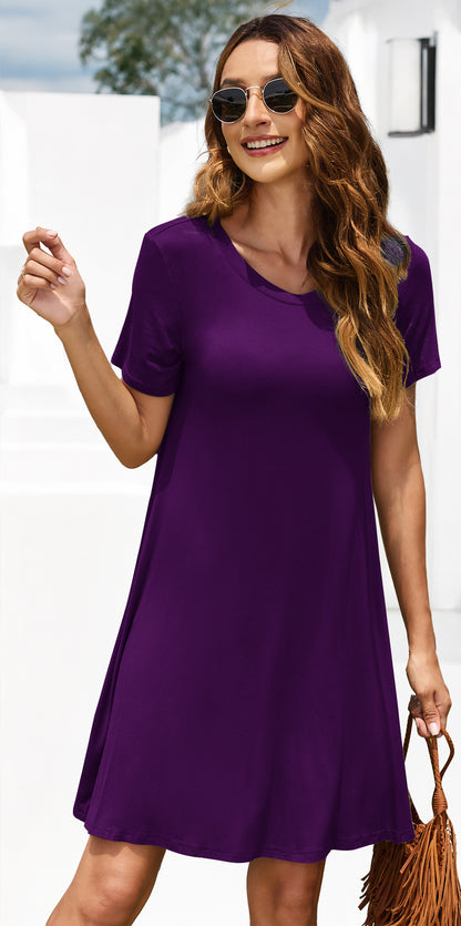 AUSELILY Women's Casual Plain Simple T-Shirt Dress