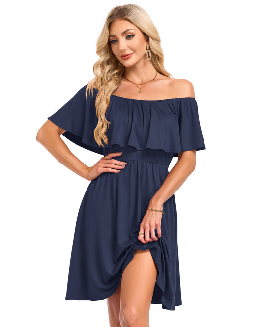AUSELILY Off The Shoulder Dress for Women - Casual Vacation Summer Dress
