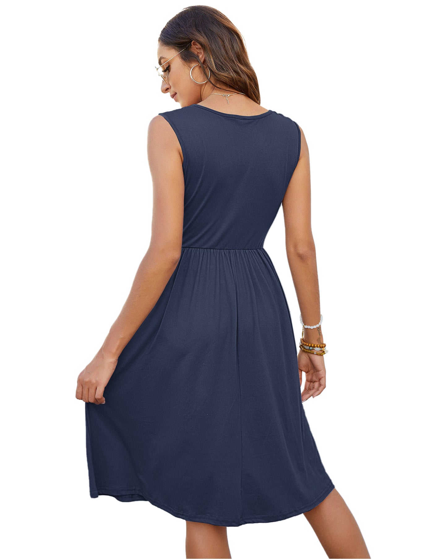AUSELILY Women Swing Button Down Midi Dress with Pockets