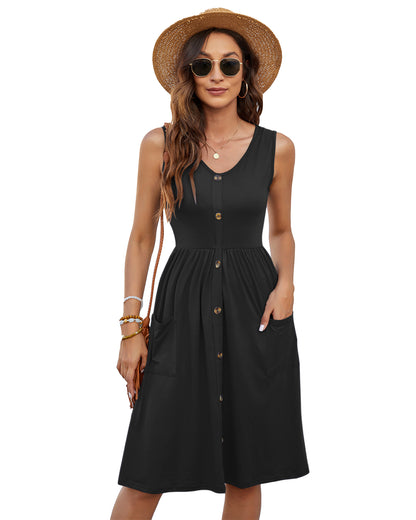 AUSELILY Women Swing Button Down Midi Dress with Pockets