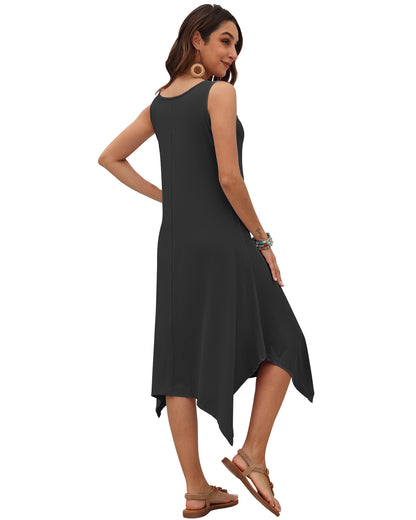 AUSELILY Women's Casual Sleeveless Sundress Asymmetrical Hem Midi Tank Beach Dress