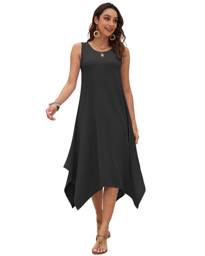 AUSELILY Women's Casual Sleeveless Sundress Asymmetrical Hem Midi Tank Beach Dress