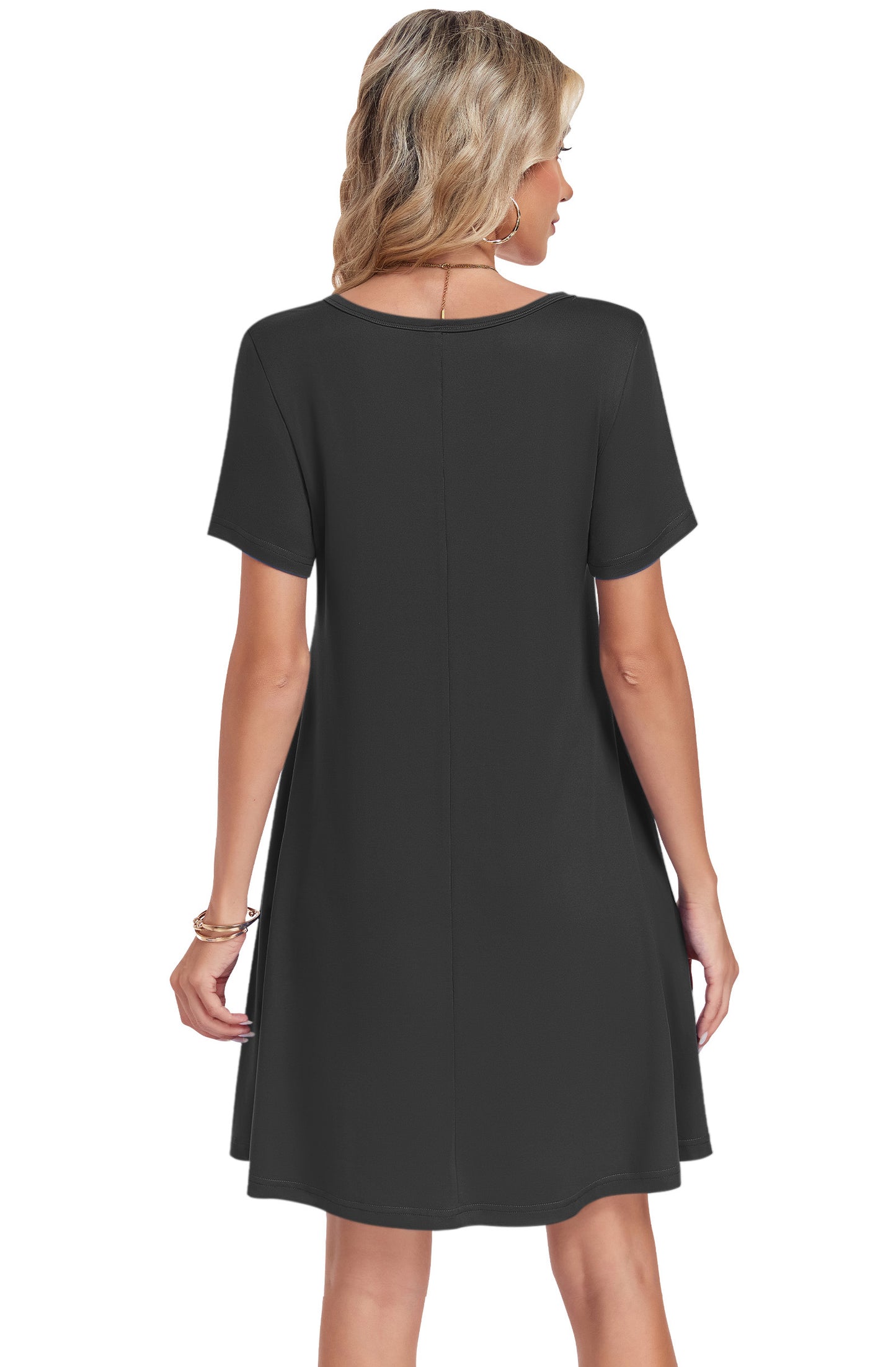 AUSELILY Tshirt Dress Women Swing Floral Short Sleeve V Neck Vacation Beach Mini Dress with Pockets