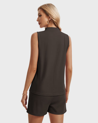 AUSELILY  Women's Two Piece button tank Casual Set