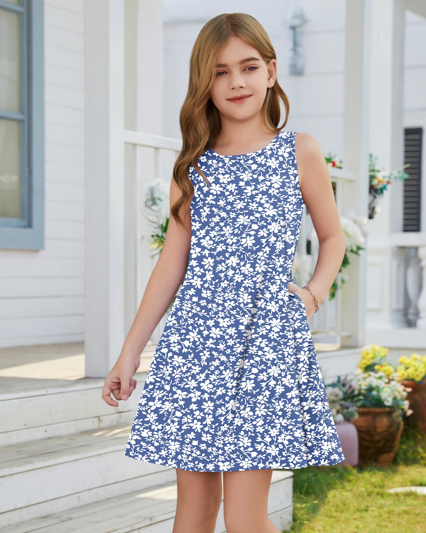 AUSELILY KIDS Girls Mini Floral A Line Sundresses with Pockets