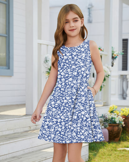 AUSELILY KIDS Girls Mini Floral A Line Sundresses with Pockets
