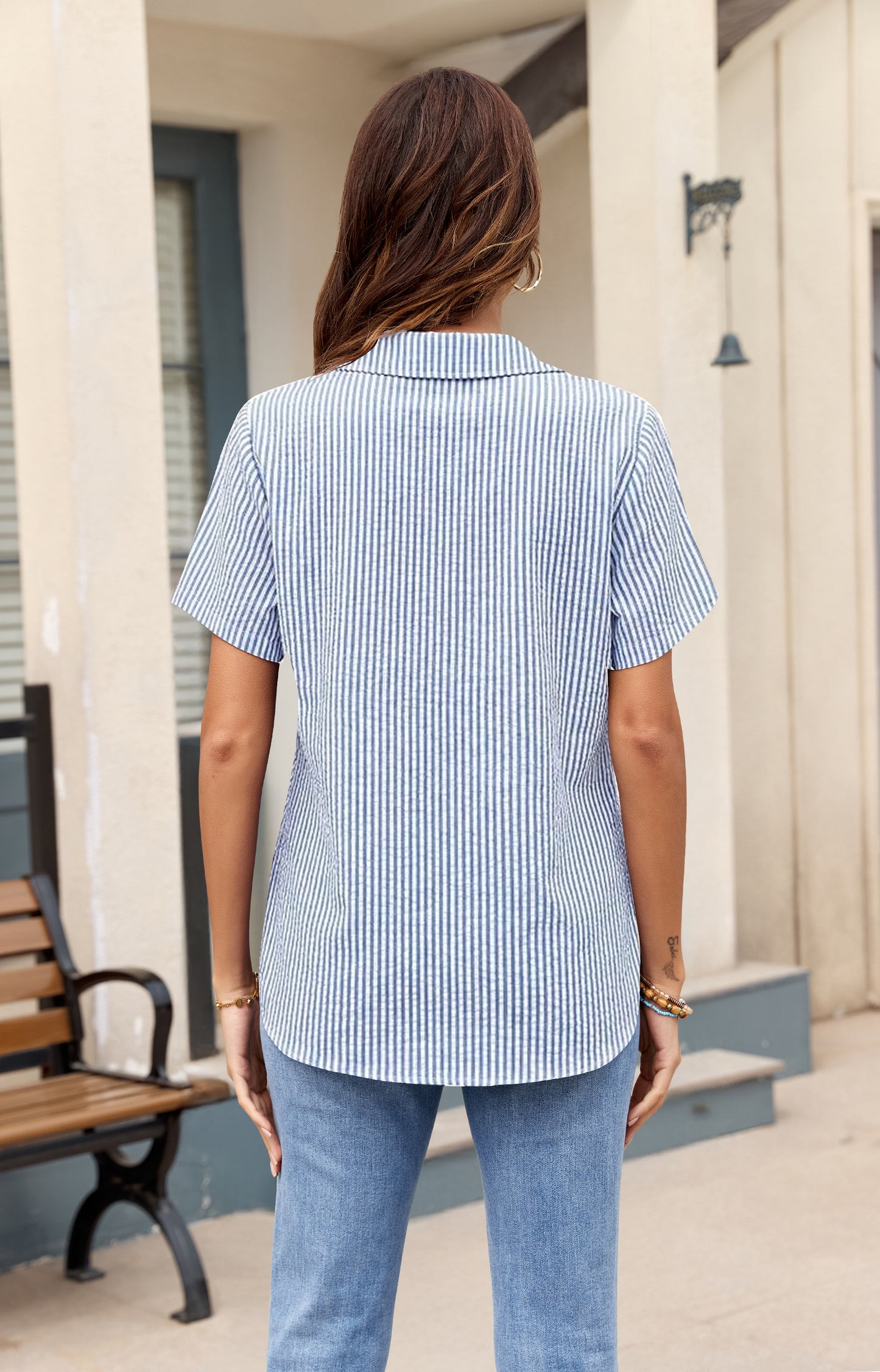 AUSELILY Women's Short Sleeve Button Down Shirt - Collared V Neck Work Casual Blouse