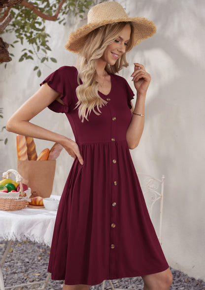 AUSELILY Swing Button Down Dress Beach Vacation Travel Outfit