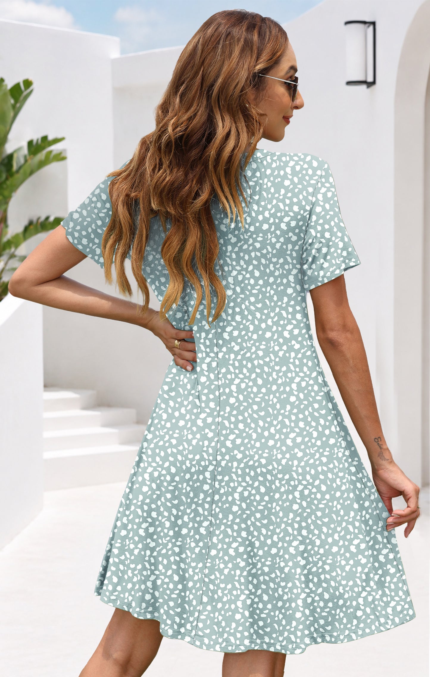AUSELILY Women's Casual Plain Simple T-Shirt Dress