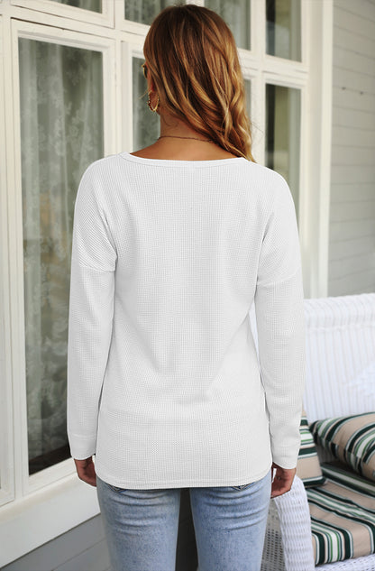 AUSELILY Women's Waffle Knit Henley Tunic Top - Long Sleeve V Neck Button Pullover