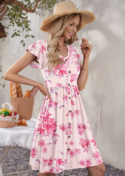 AUSELILY Swing Button Down Dress Beach Vacation Travel Outfit