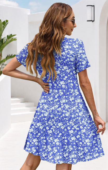 AUSELILY Women's Casual Plain Simple T-Shirt Dress