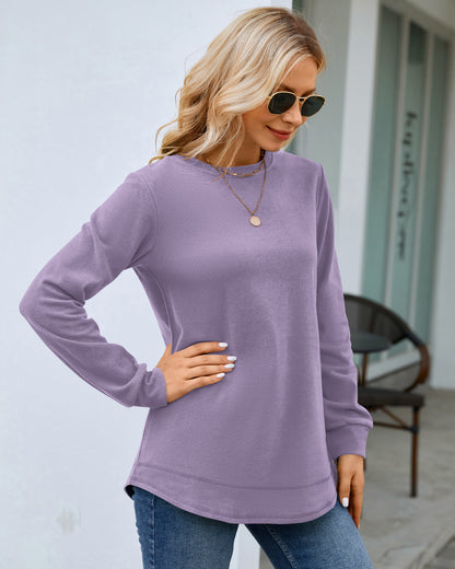 AUSELILY women's light purple crewneck sweatshirt with long sleeves and loose fit