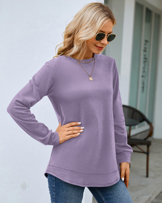 AUSELILY women's light purple crewneck sweatshirt with long sleeves and loose fit
