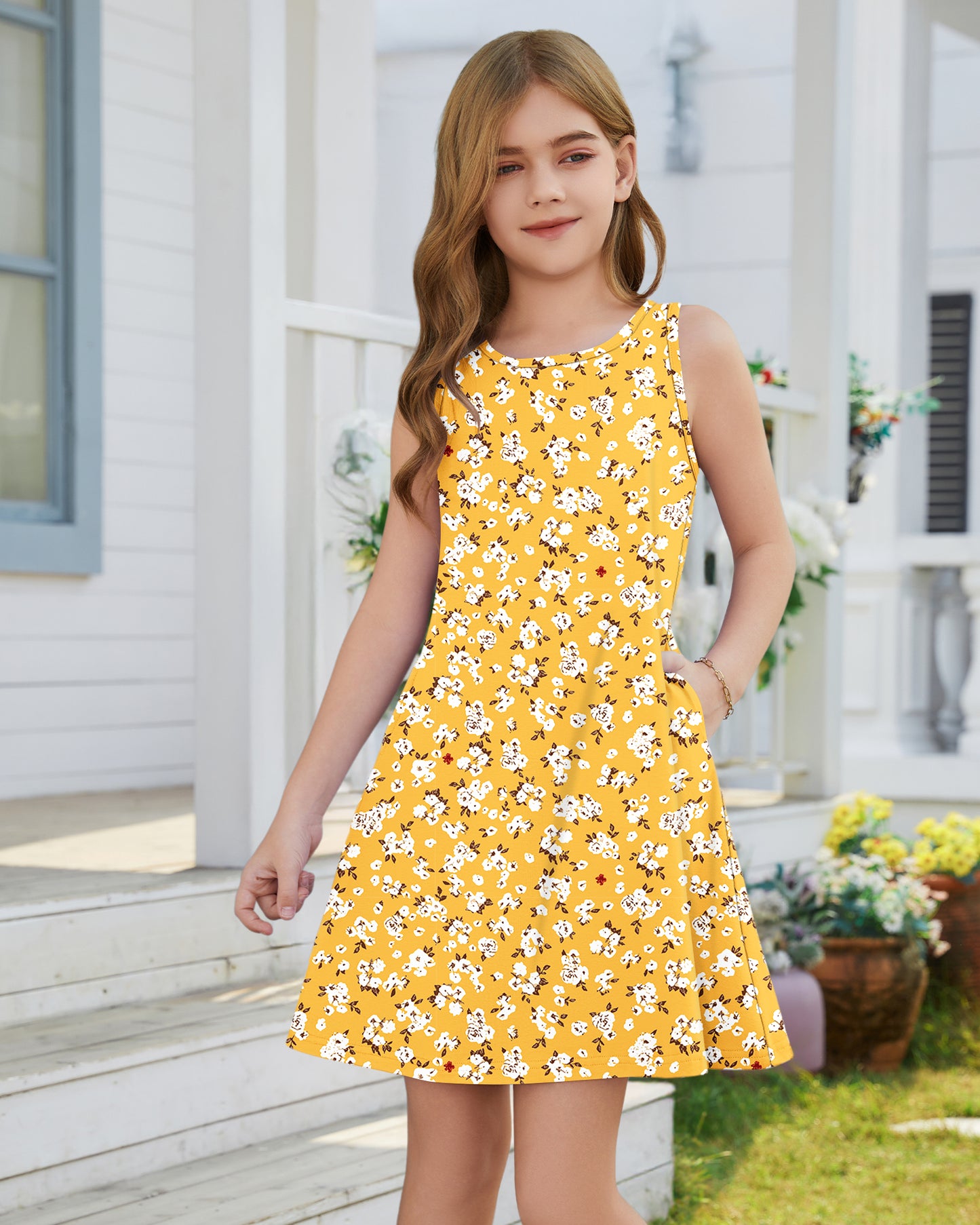 AUSELILY KIDS Girls Mini Floral A Line Sundresses with Pockets
