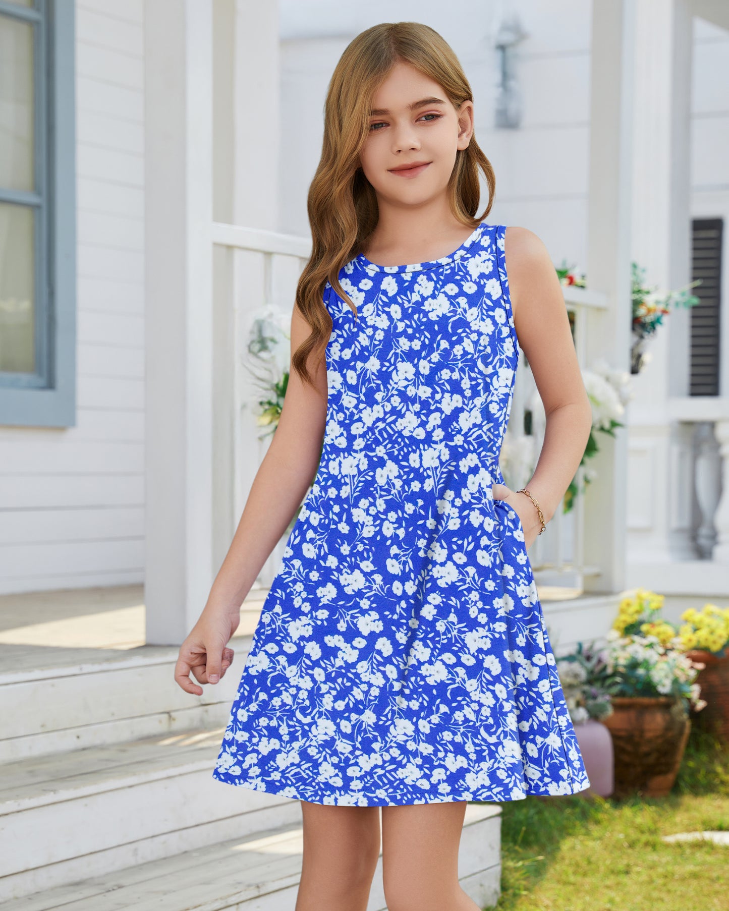 AUSELILY KIDS Girls Mini Floral A Line Sundresses with Pockets