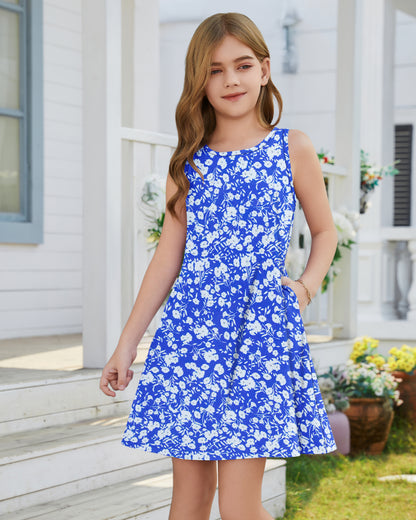 AUSELILY KIDS Girls Mini Floral A Line Sundresses with Pockets