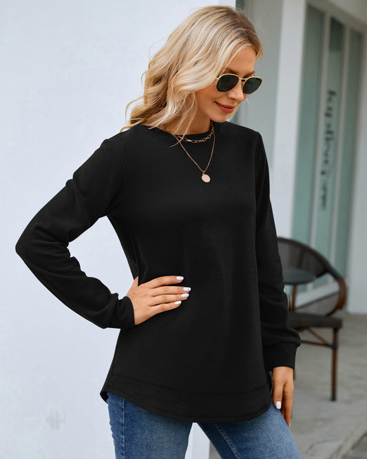 AUSELILY women's black crewneck sweatshirt with long sleeves and loose fit