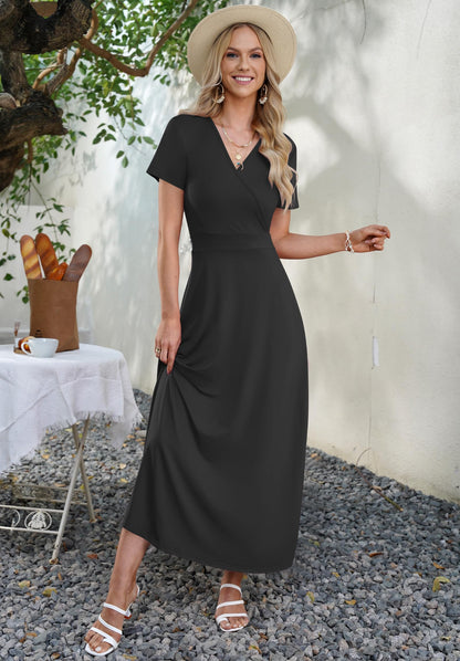 AUSELILY Maxi Dresses for Women Ankle Length Floral Print Beach Long Flowy Dress with Pockets