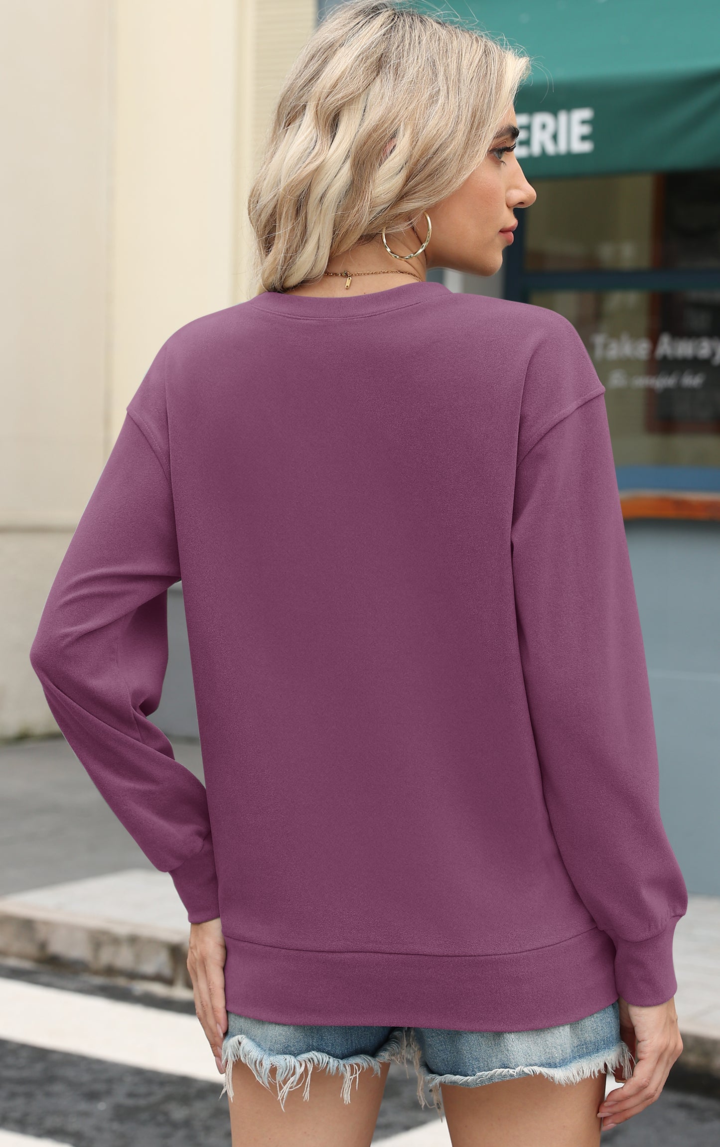 AUSELILY Women’s Crewneck Hoodless Pullover Tops with Pockets