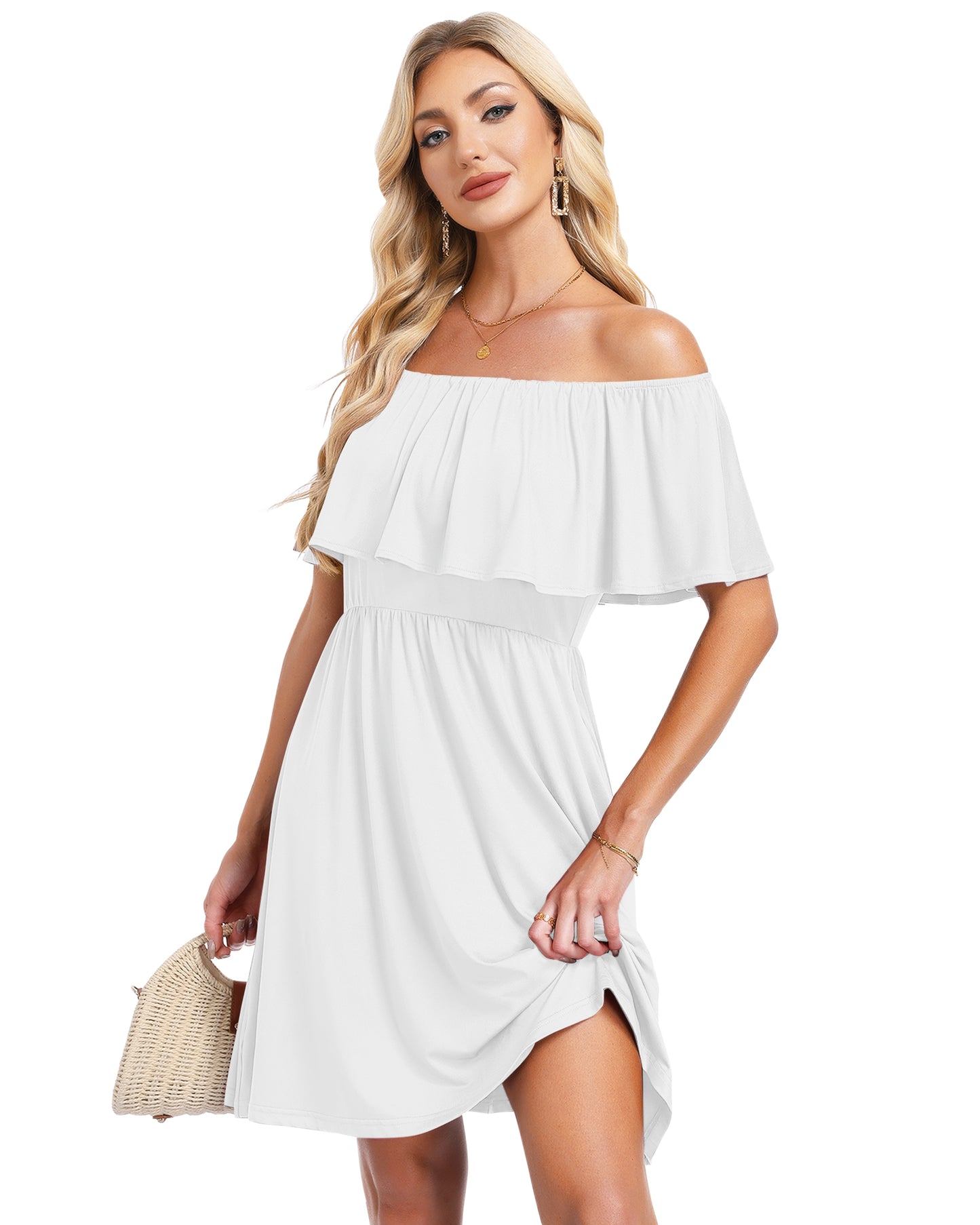 AUSELILY Womens Off The Shoulder Summer Dress