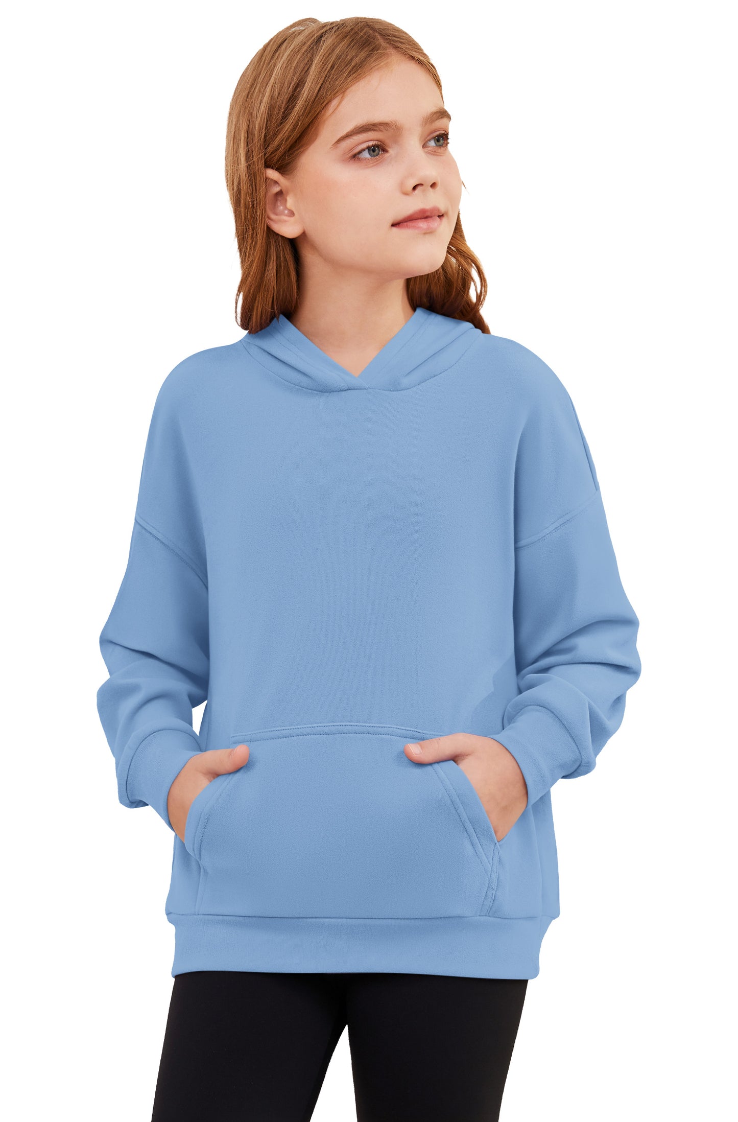AUSELILY girls light blue fleece pullover hoodie with kangaroo pocket