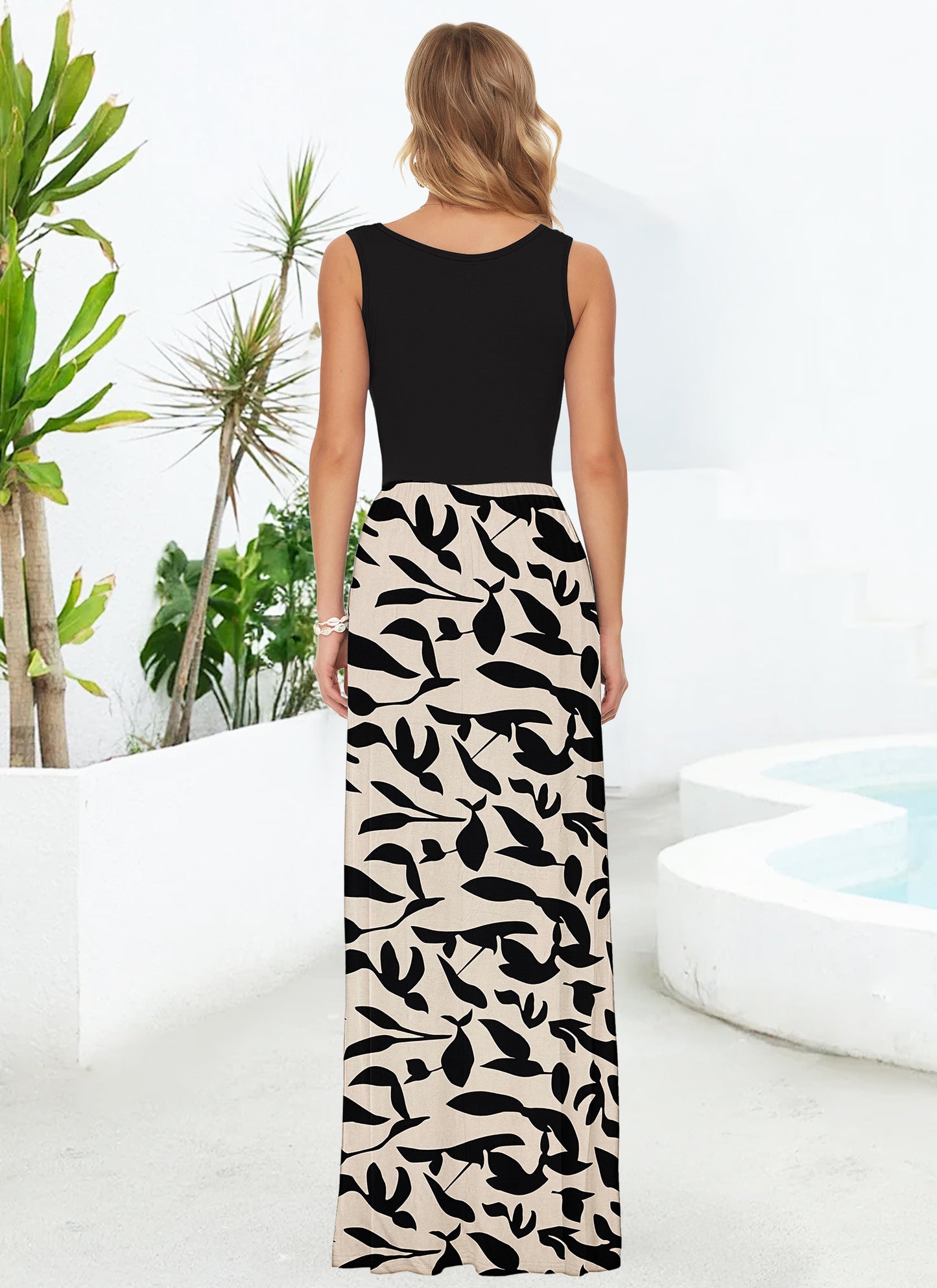 AUSELILY Women's Classic Sleeveless Loose Plain Casual Long Maxi Dresses