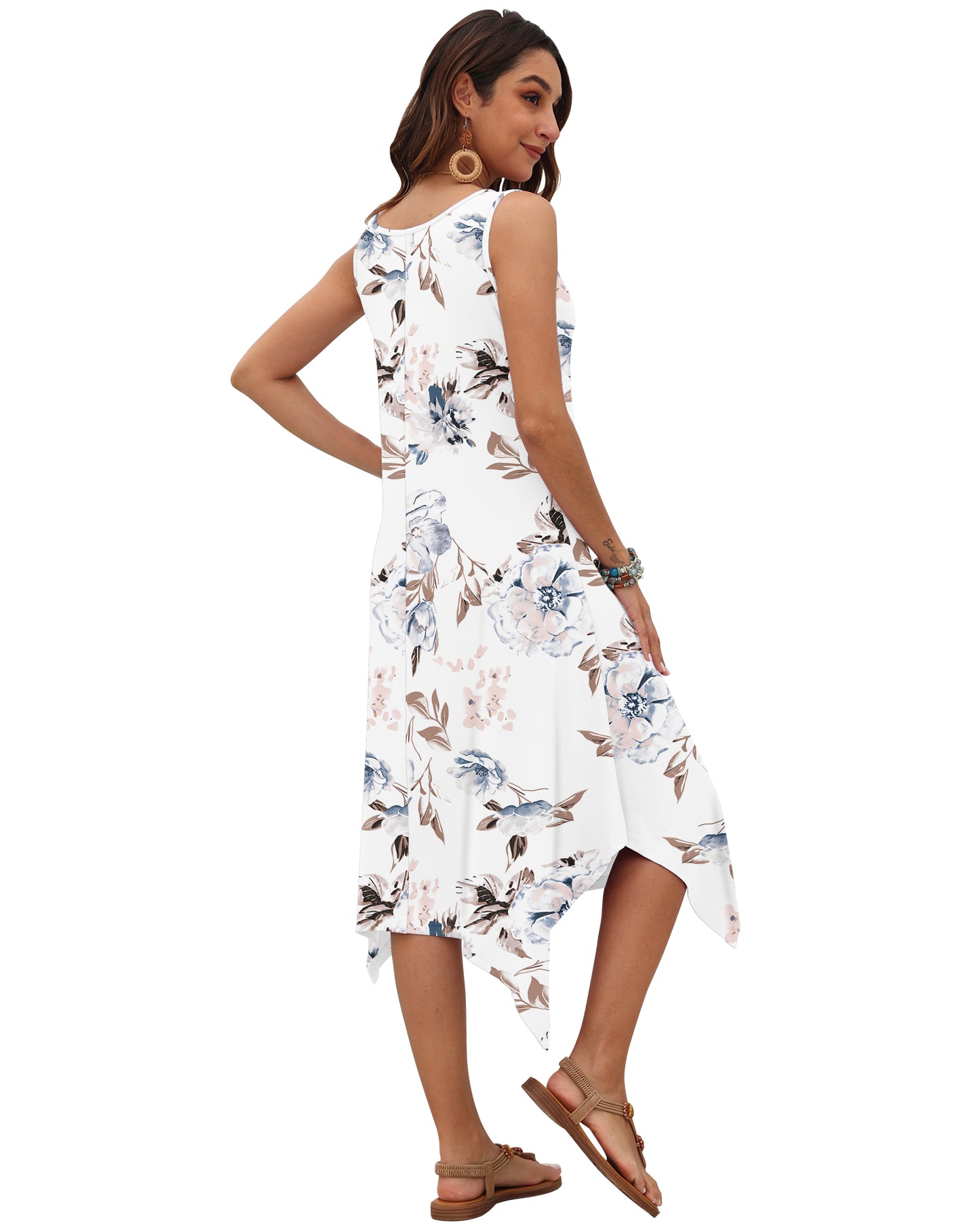 AUSELILY Women's Casual Sleeveless Sundress Asymmetrical Hem Midi Tank Beach Dress