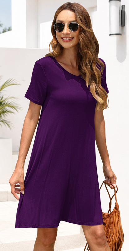 AUSELILY Women's Casual Plain Simple T-Shirt Dress