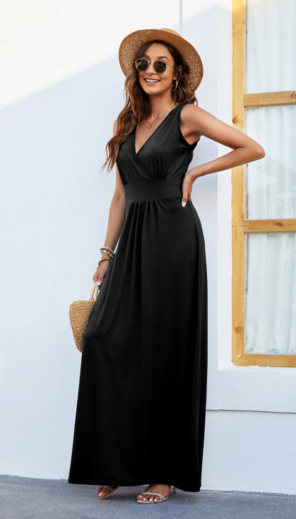 AUSELILY  Sleeveless Formal Dress Deep V Neck Maxi Dresses