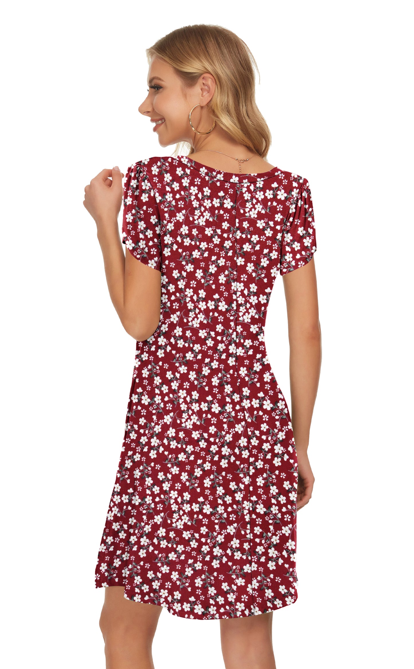 AUSELILY T Shirt Crewneck Petal Sleeve Swing Vacation Dress with Pockets