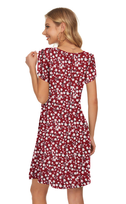 AUSELILY T Shirt Crewneck Petal Sleeve Swing Vacation Dress with Pockets