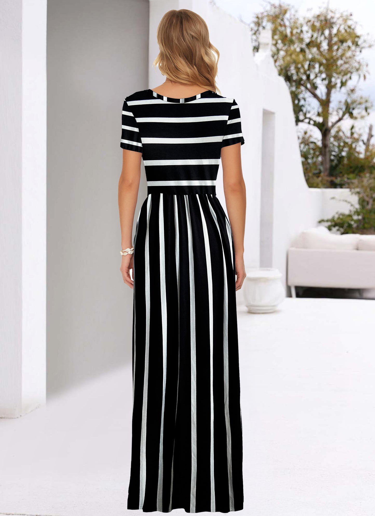 AUSELILY Women's Classic Short Sleeve Loose Plain Casual Long Maxi Dresses