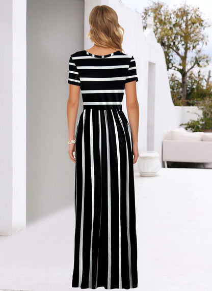 AUSELILY Women's Classic Short Sleeve Loose Plain Casual Long Maxi Dresses
