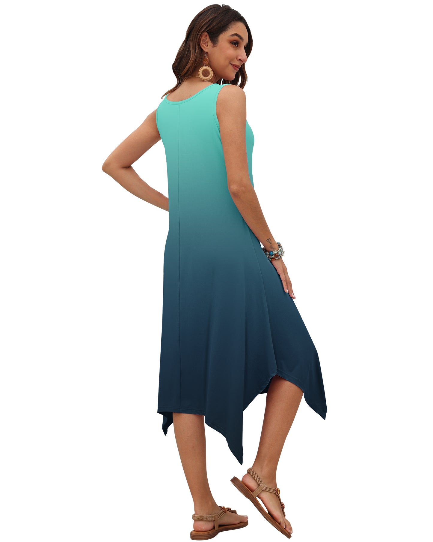 AUSELILY Women's Casual Sleeveless Sundress Asymmetrical Hem Midi Tank Beach Dress