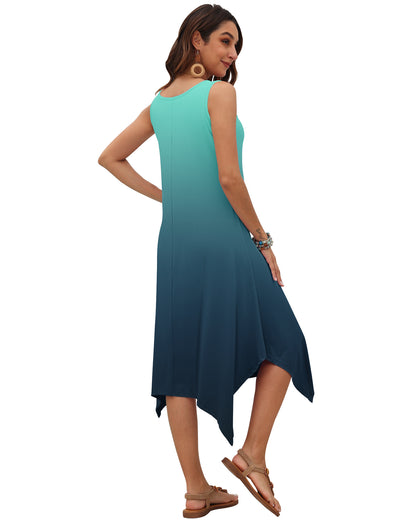 AUSELILY Women's Casual Sleeveless Sundress Asymmetrical Hem Midi Tank Beach Dress