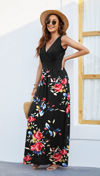 AUSELILY  Sleeveless Formal Dress Deep V Neck Maxi Dresses