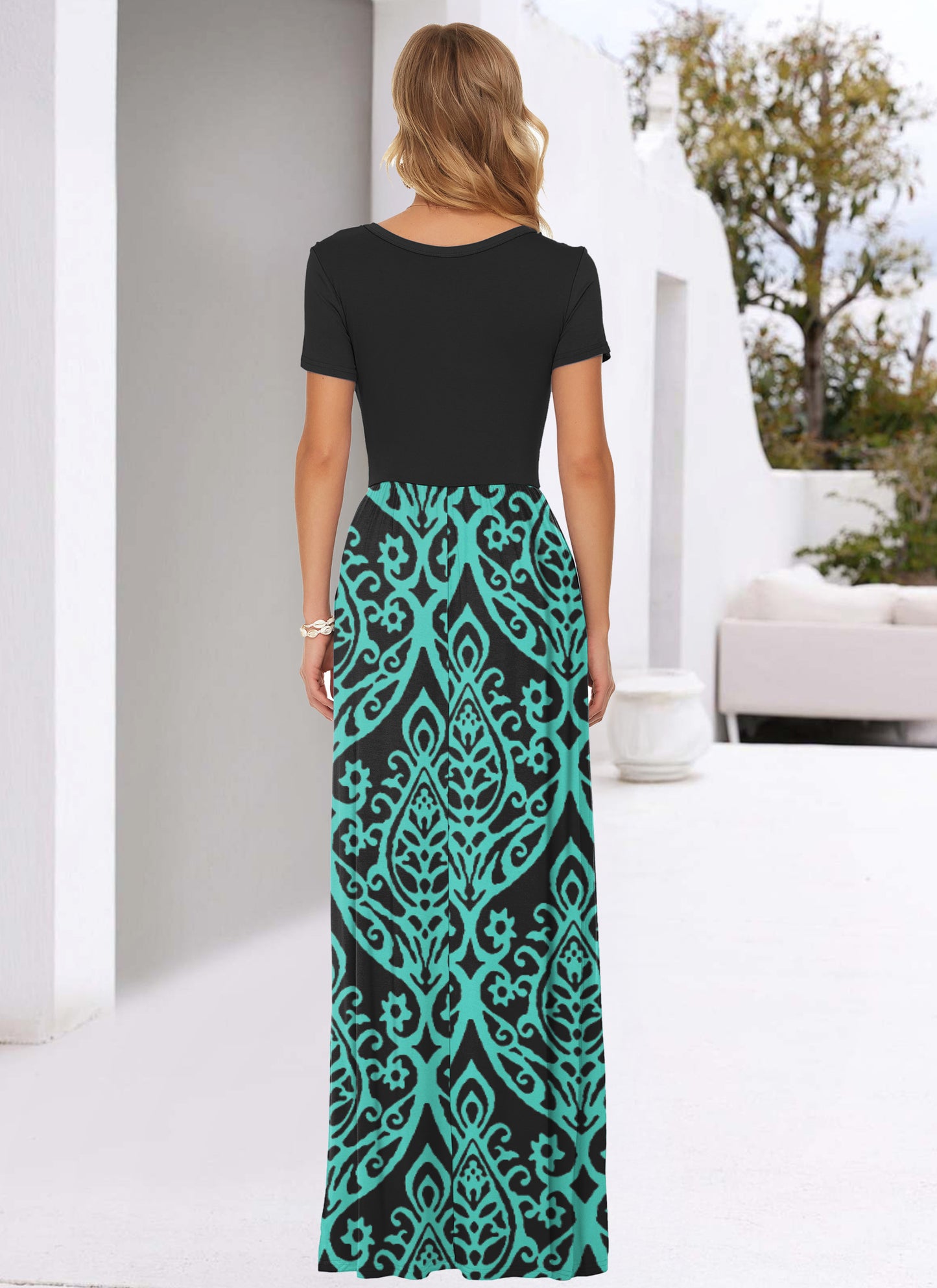 AUSELILY Women's Classic Short Sleeve Loose Plain Casual Long Maxi Dresses