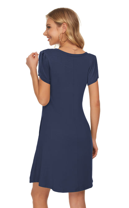 AUSELILY T Shirt Crewneck Petal Sleeve Swing Vacation Dress with Pockets