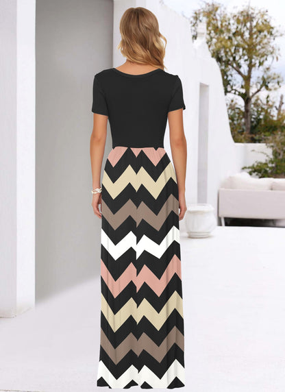 AUSELILY Women's Classic Short Sleeve Loose Plain Casual Long Maxi Dresses