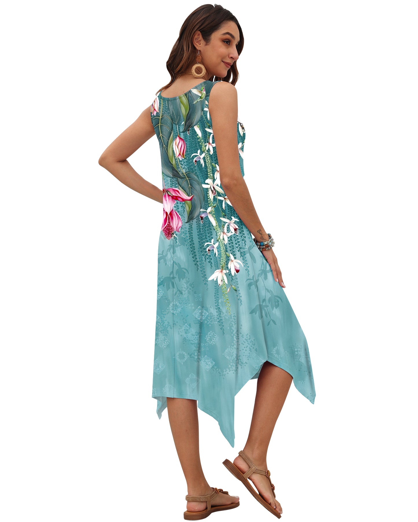 AUSELILY Women's Casual Sleeveless Sundress Asymmetrical Hem Midi Tank Beach Dress
